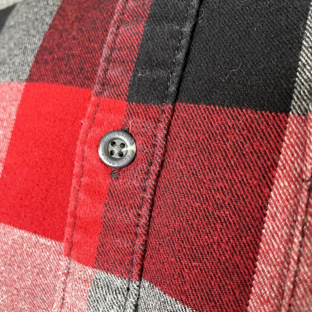 Eddie Bauer Mens Flannel Shirt Fall Winter Button Down Top Size XL u Red Gray - Picture 5 of 8